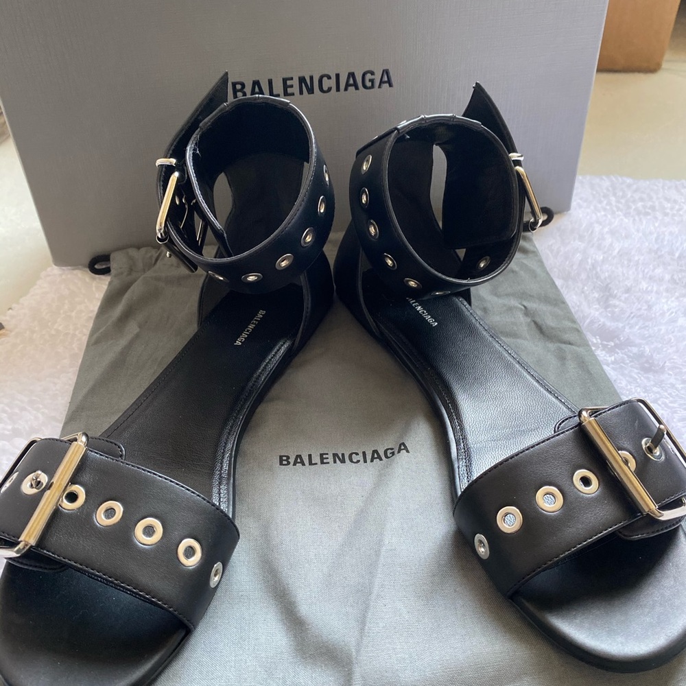 Auth NWT Balenciaga Ankle Strap Flat Sandal